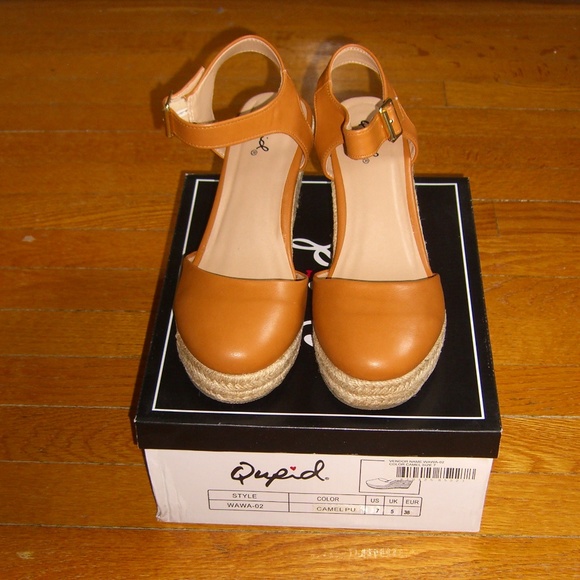 NEW QUPID RENATTA CAMEL ESPADRILLE WEDGE SHOES 7M - Picture 3 of 7